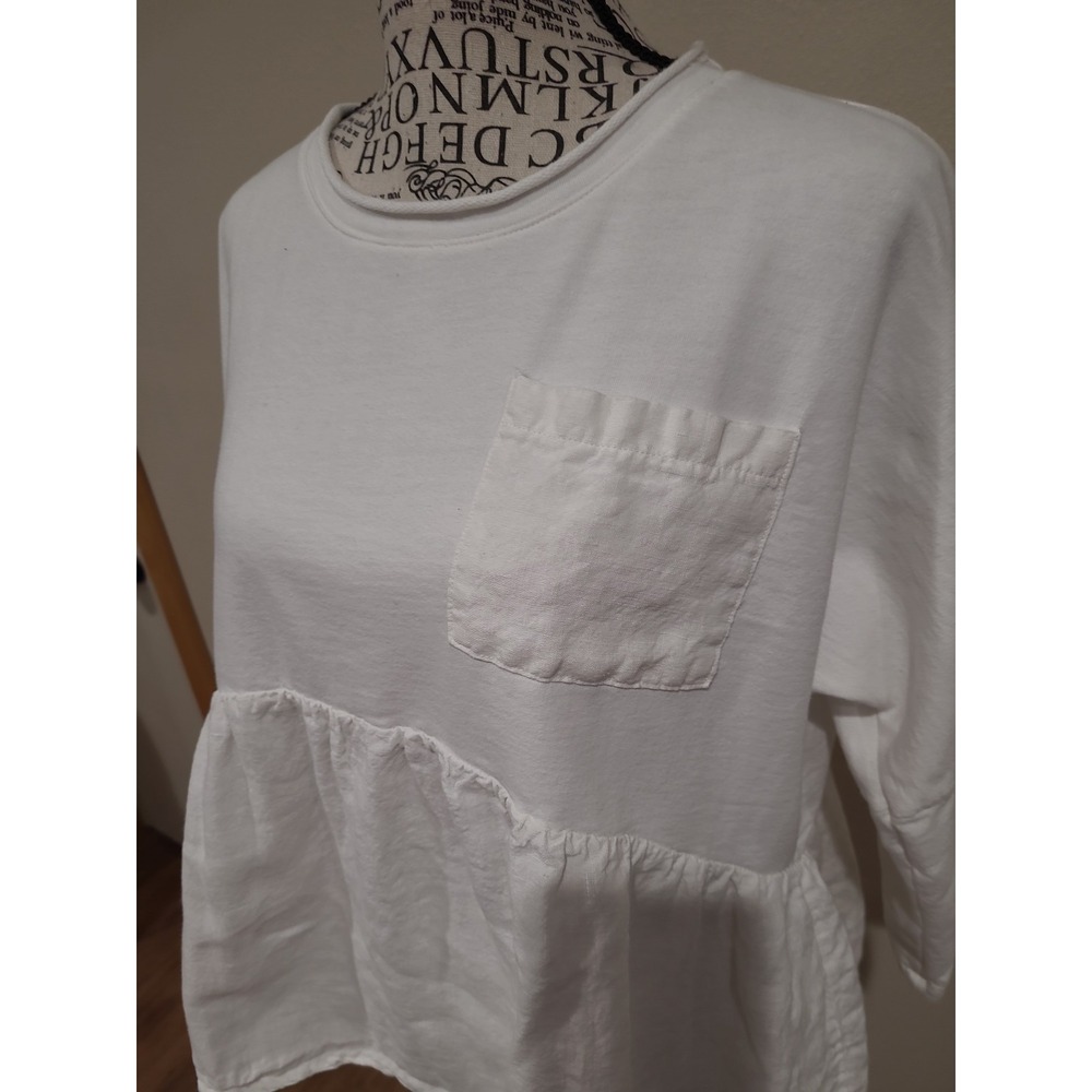 Postmark for Anthro Women SZ S Cotton linen white peplum top coastal casual boho - Picture 3 of 9